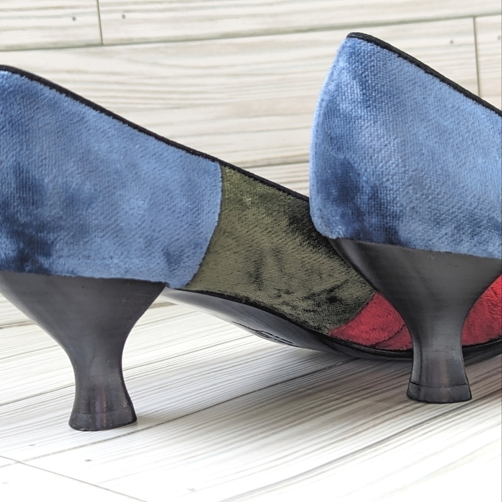 Salvatore Ferragamo Mary Jane Kitten Heels in Velvet Colorblock Size 7.5 - Picture 11 of 16